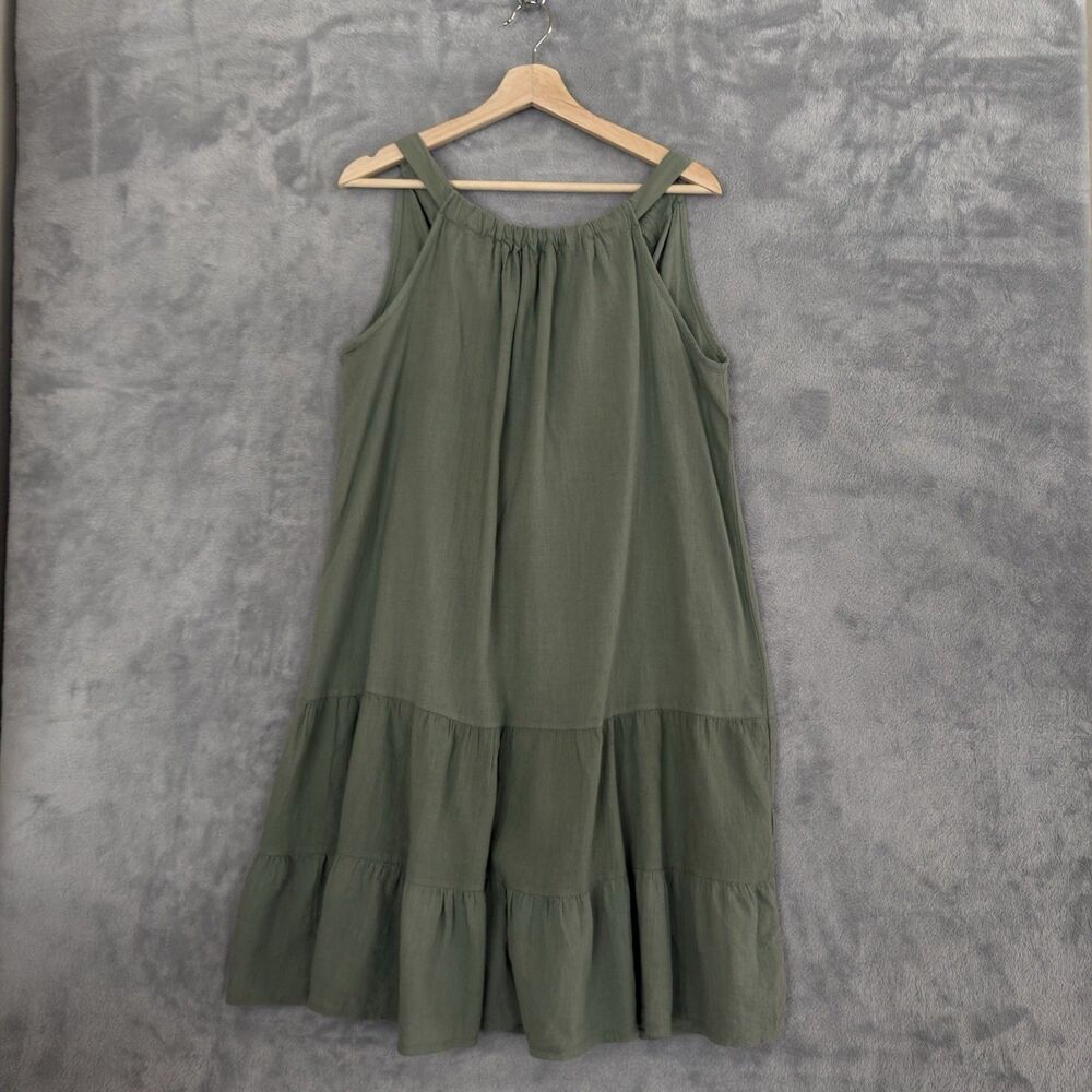 Bellambra Linen Cotton Dress Womens L Army Green Sleeveless Italy Lagenlook